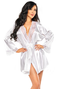 Beauty Night Sherie Satin Peignoir Robe and Thong Set White