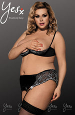 YesX Plus Size Open Shelf Bra & Thong Embroidered Lingerie Set Black