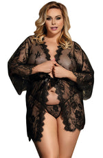 YesX Plus Size Robe Set Black - Up to 6XL