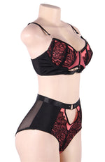 YesX Lace Bra & Panties Two Piece Lingerie Set Black & Pink
