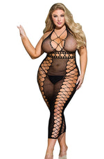 YesX Plus Size Halter Neck Bodystocking Dress One Size Black