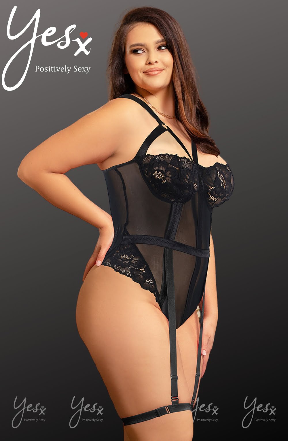YesX Plus Size Lace Bodysuit Black