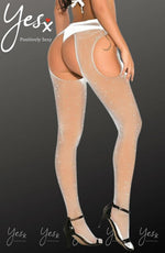 YesX Sparkly Fishnet Crotchless Tights Black