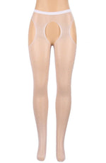 YesX Sparkly Fishnet Crotchless Tights White