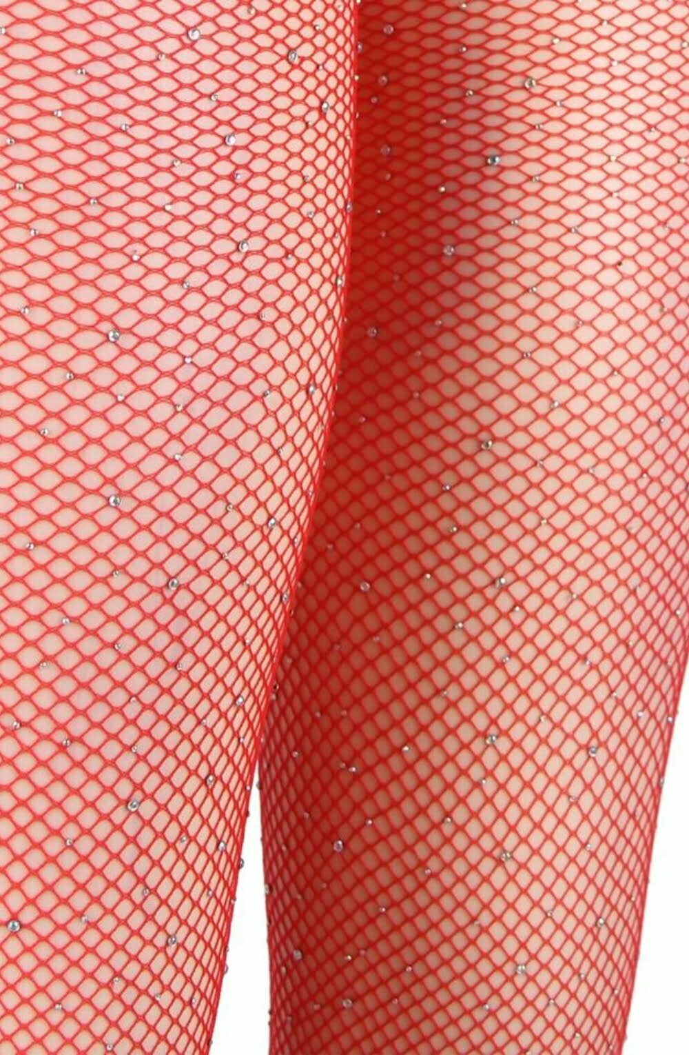 YesX Sparkly Fishnet Crotchless Tights Red