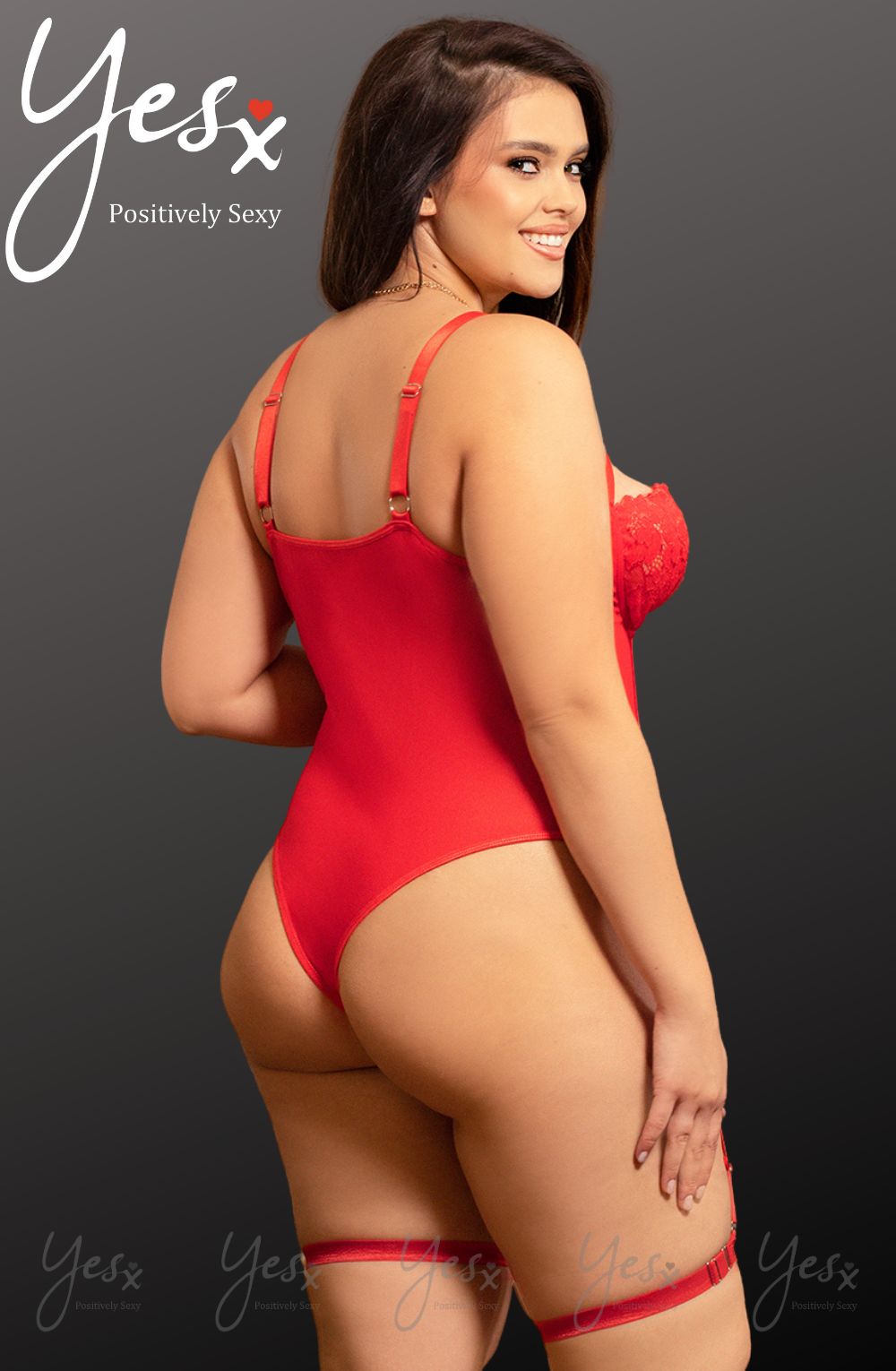 YesX Plus Size Red Lace Bodysuit with Suspenders & Leg Straps