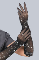Yesx Sparkly Fishnet Long Erotic Gloves Black