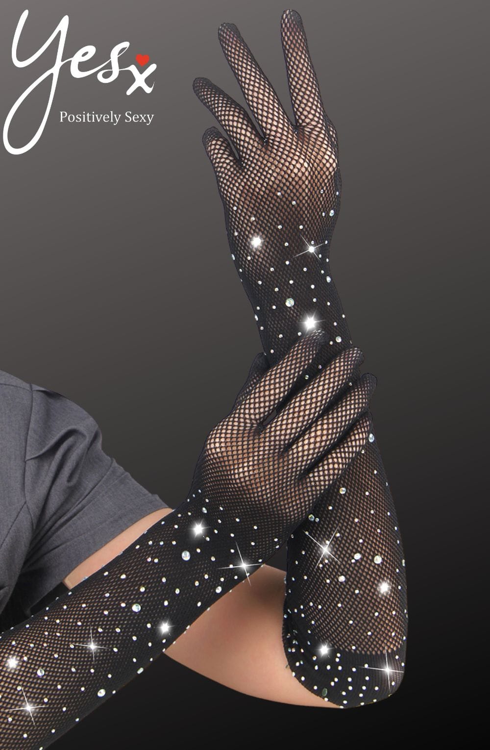 Yesx Sparkly Fishnet Long Erotic Gloves Black