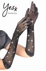 Yesx Sparkly Fishnet Long Erotic Gloves Black