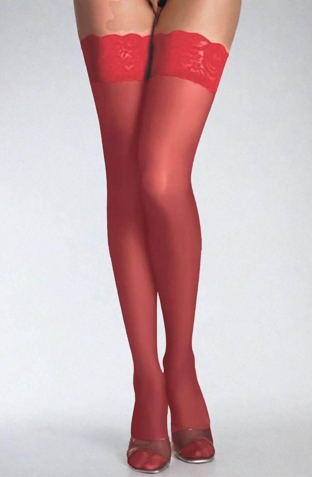 YesX Floral Lace Hold Ups One Size Red