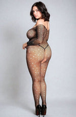 YesX Plus Size Fishnet Sparkly Crotchless Bodystocking Black