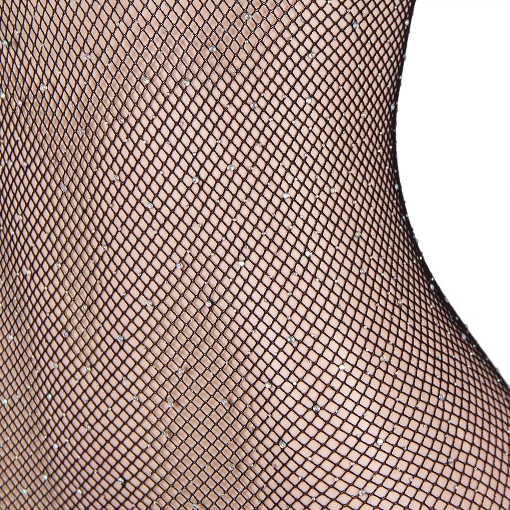 YesX Fishnet Diamante Sparkly Crotchless Full Bodystocking Black