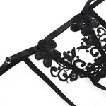 YesX Embroidered Strappy Cut Out 3 Piece Bra, Thong & Garter Lingerie Set