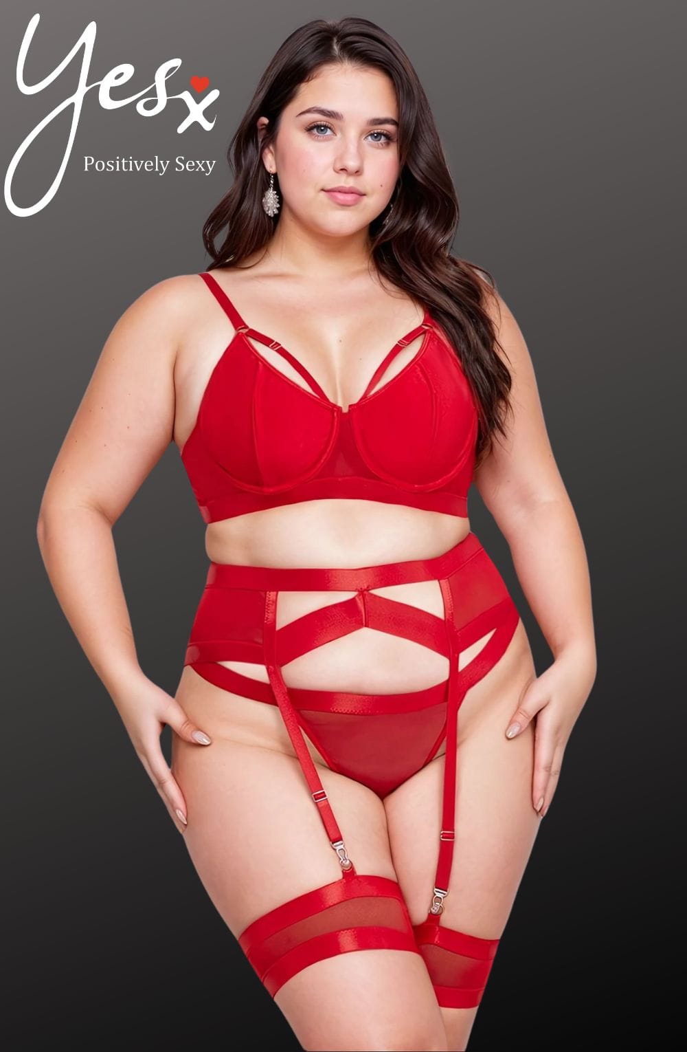 YesX YX870Q Plus Size Bondage Garter Bra Set Up To 2XL Red