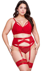 YesX YX870Q Plus Size Bondage Garter Bra Set Up To 2XL Red