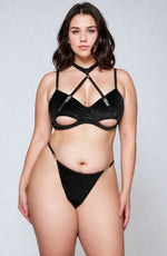 YesX Plus Size Hollow Cut Halter Bra Lingerie Set Black