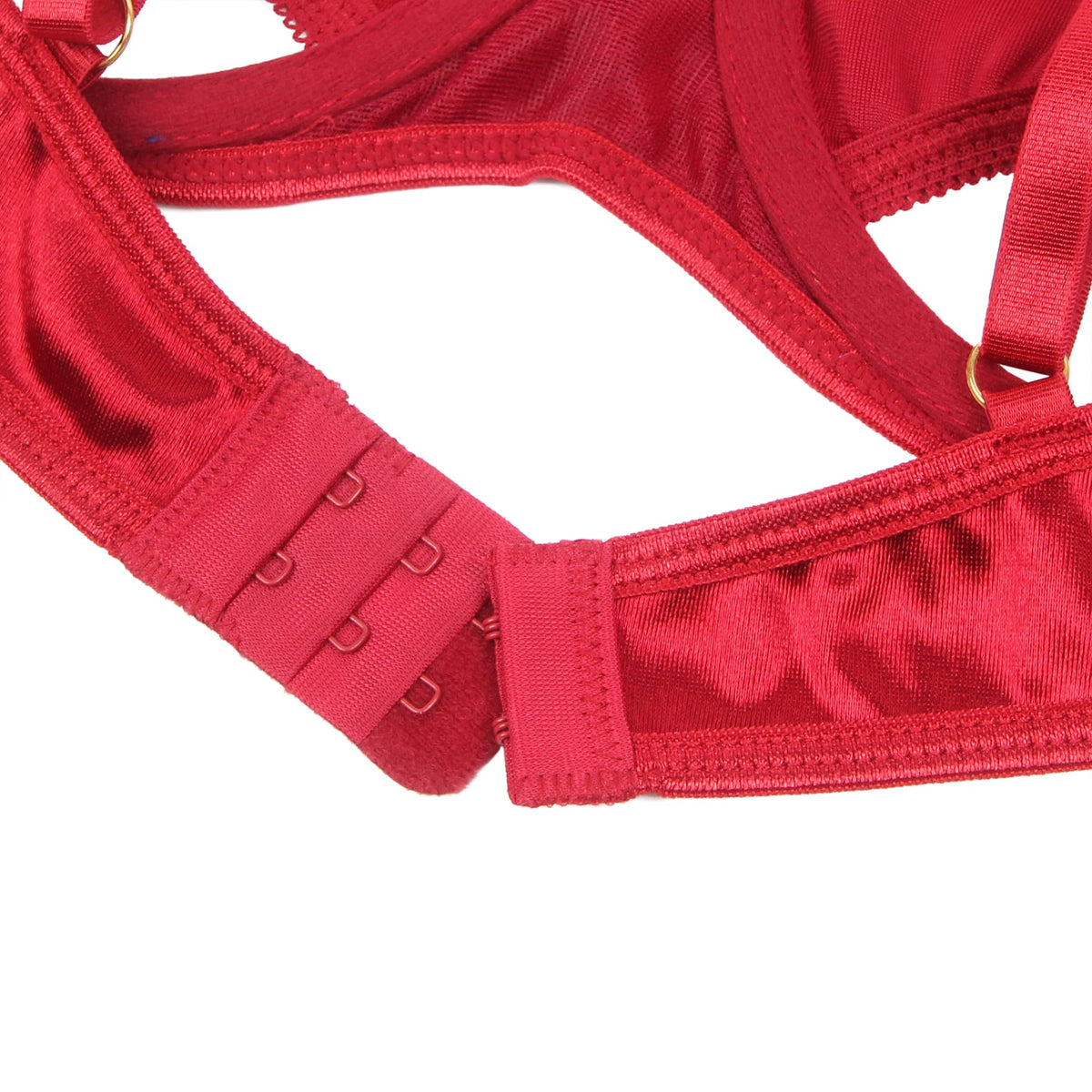 YesX Plus Size Hollow Cut Halter Bra Lingerie Set Up To 2XL Red