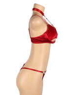 YesX Hollow Cut Halter Bra Lingerie Set Red