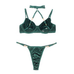 YesX Plus Size Hollow Cut Halter Bra Lingerie Set Green