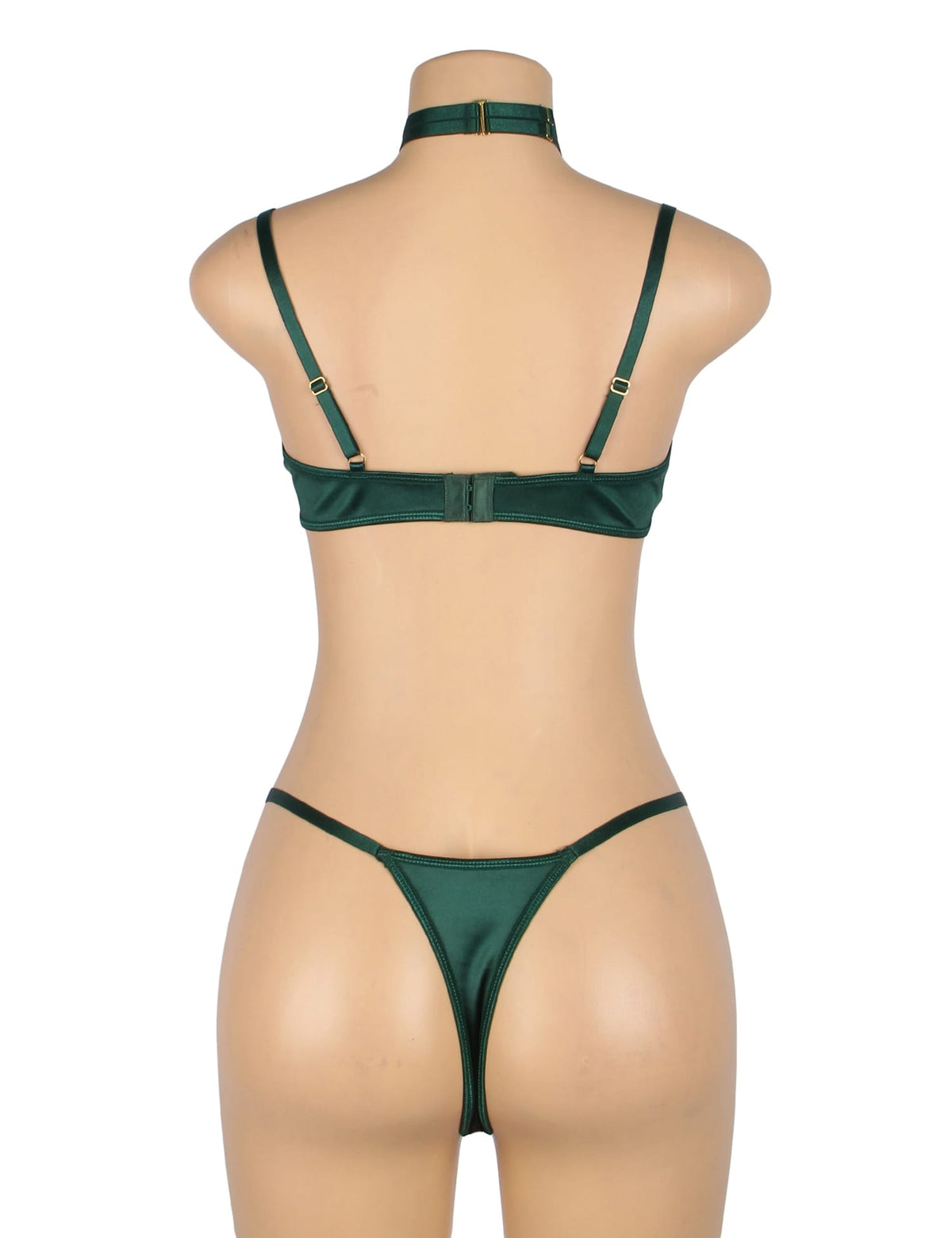YesX Hollow Cut Halter Bra Lingerie Set Green
