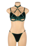 YesX Hollow Cut Halter Bra Lingerie Set Green