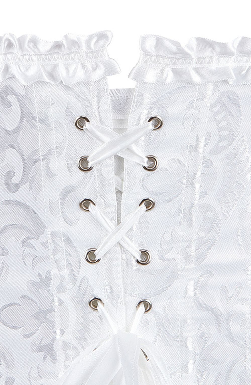 YesX Brocade Corset Satin Trim Lace-Up Back White