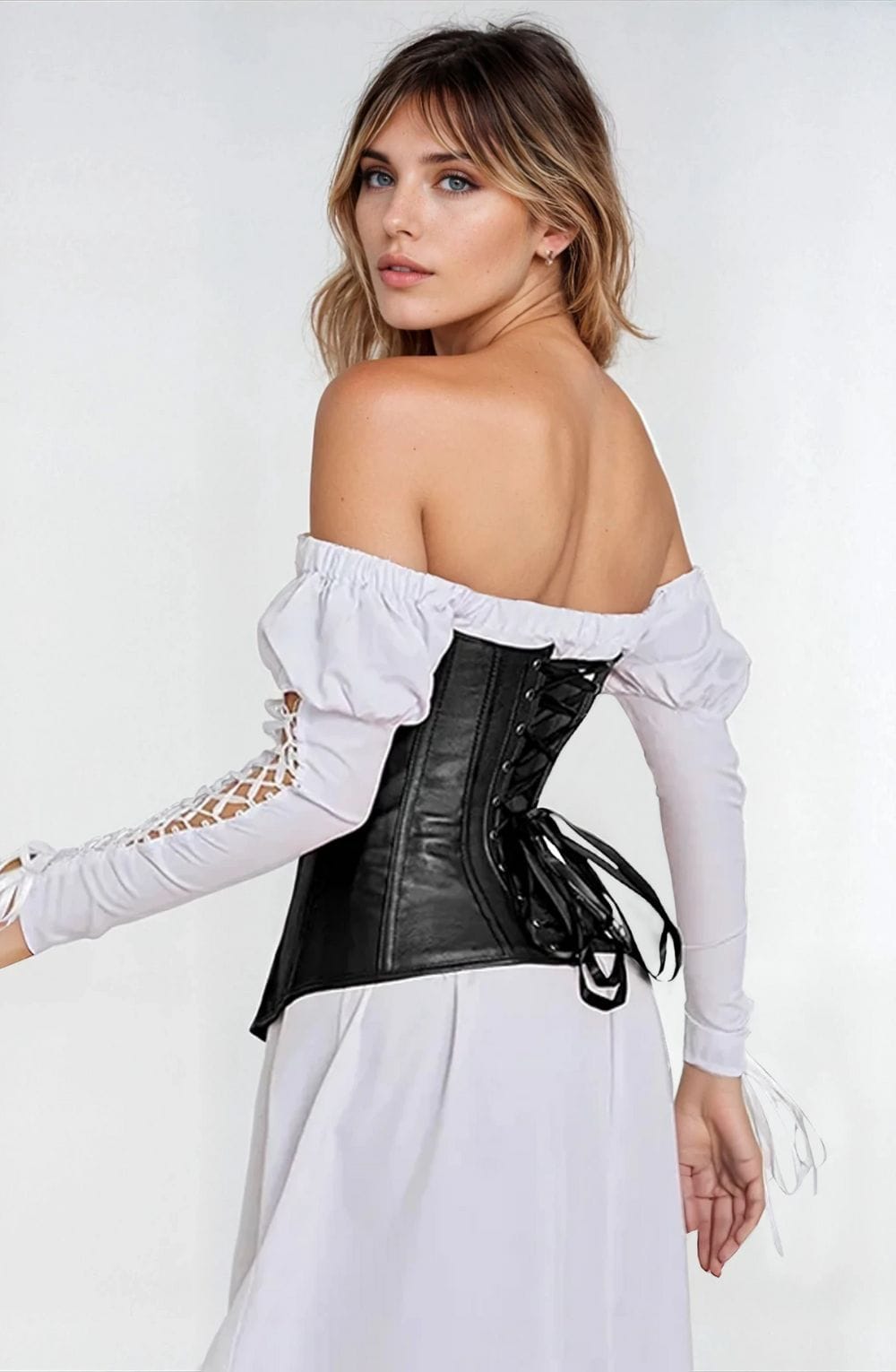 YesX Leather-Look Zip-Up Corset Adjustable Lace-Up Back Up to 4XL Black