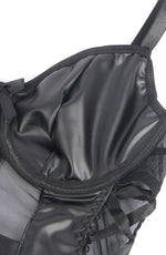 YesX Faux Leather Look Mesh Bodysuit with Garter Straps Black