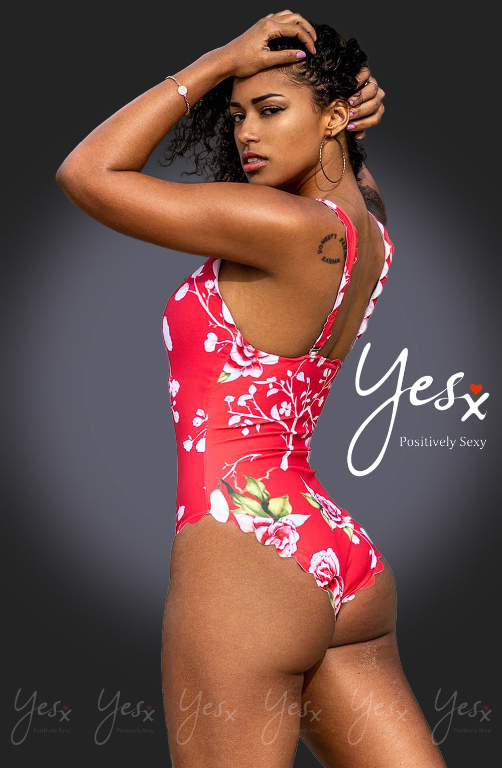 YesX One Piece Swimsuit Pink Floral