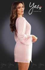 YesX Sheer Lace Trim Satin Belt Dressing Gown Pale Pink