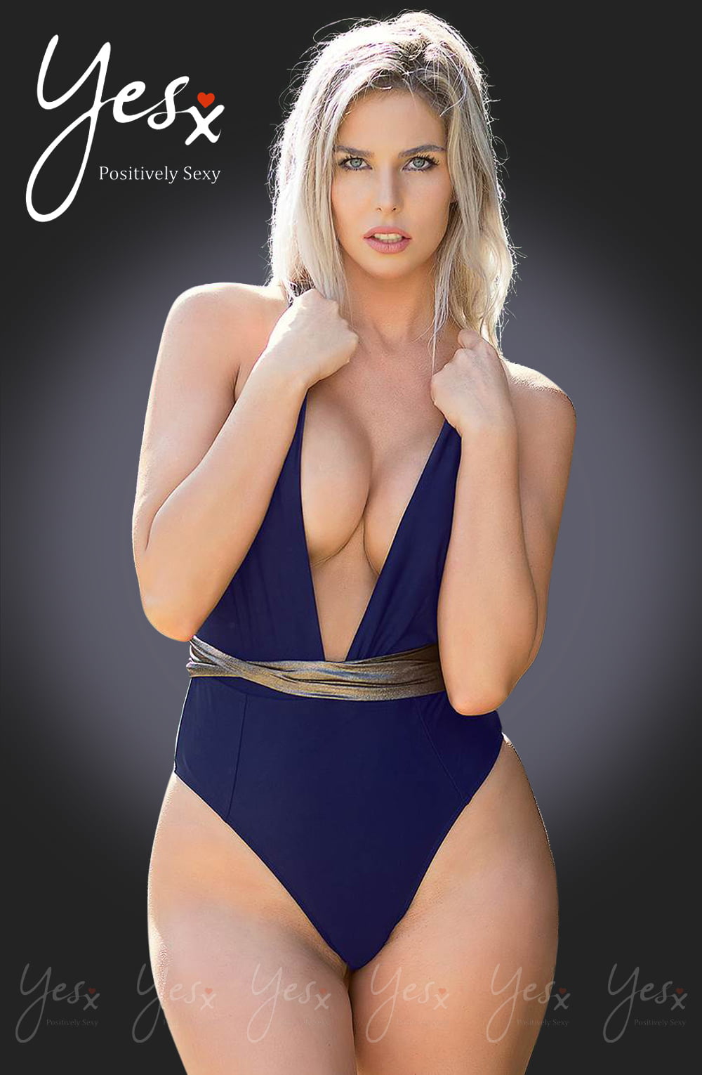 YesX One Piece Swimsuit Navy & Gold Detail
