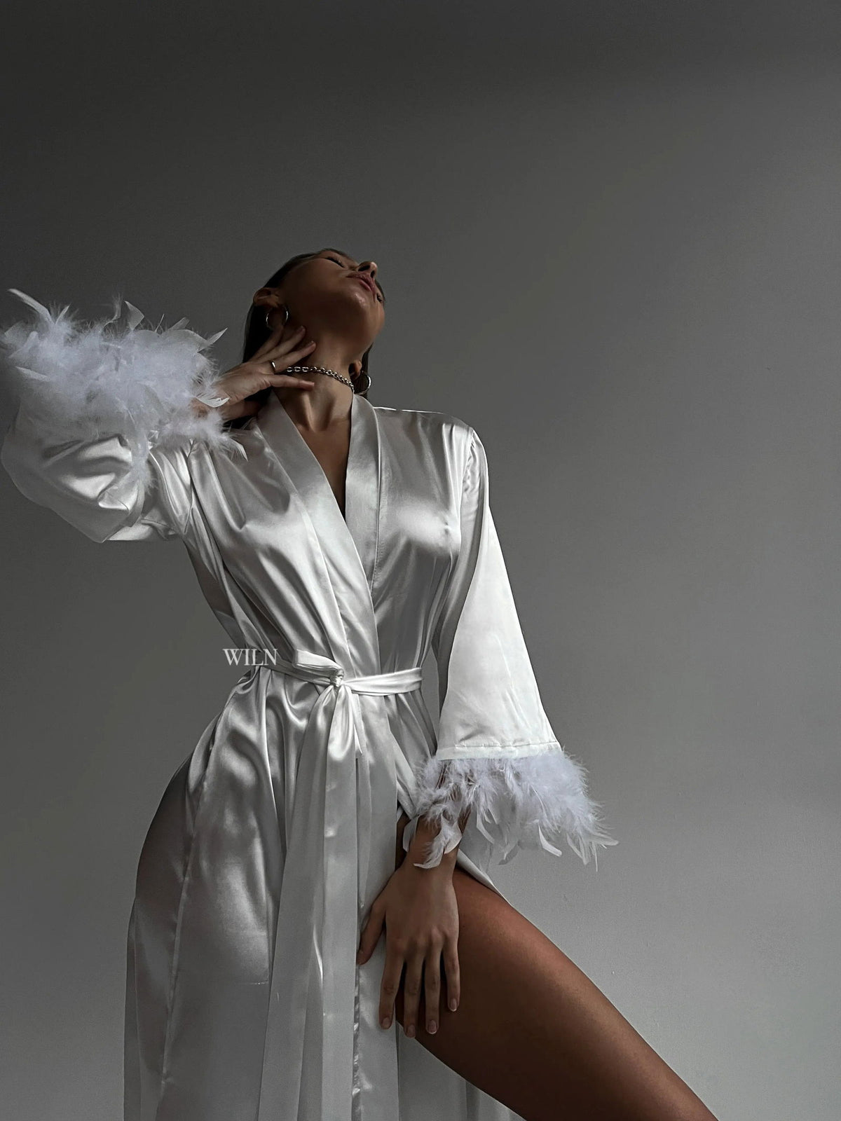 AFFECTION Luxurious White Satin Women’s Bridal Robe