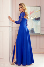 Numoco Amber Long Maxi Occasion Lace Top Long Sleeve Thigh Slit Dress