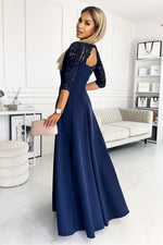 Numoco Amber Long Maxi Occasion Lace Top Long Sleeve Thigh Slit Dress