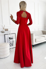 Numoco Amber Long Maxi Occasion Lace Top Long Sleeve Thigh Slit Dress