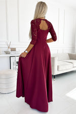 Numoco Amber Long Maxi Occasion Lace Top Long Sleeve Thigh Slit Dress