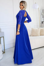 Numoco Amber Long Maxi Occasion Lace Top Long Sleeve Thigh Slit Dress