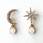 Andromeda Moon and Star Gemstone Mismatched Drop Earrings