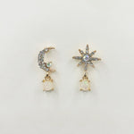 Andromeda Moon and Star Gemstone Mismatched Drop Earrings