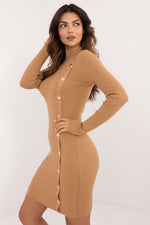 AT Knitted Half-Turtleneck Pencil Daydress with Decorative Buttons brown 2