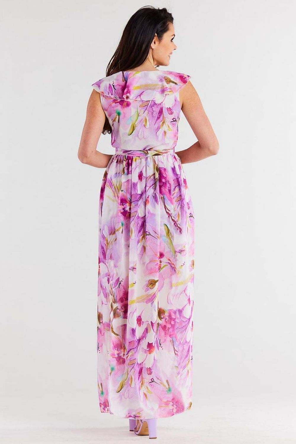 Awama Chiffon Daydress with Envelope Ruffle and Asymmetrical Slit Design