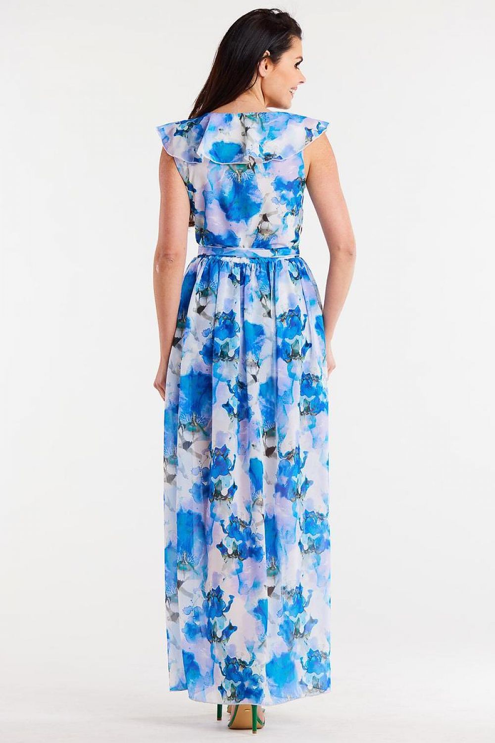 Awama Chiffon Daydress with Envelope Ruffle and Asymmetrical Slit Design