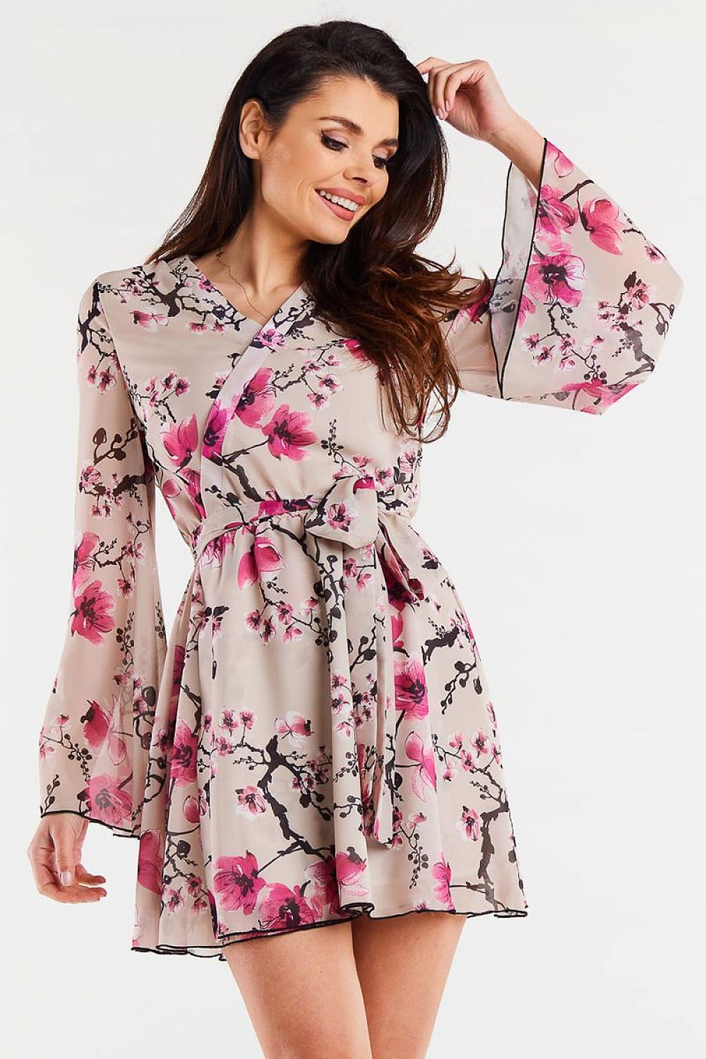 Awama Chiffon Kimono Daydress with Elastic Lining and Adjustable Belt multicolor 2