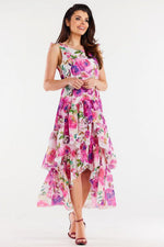 Awama Chiffon Ruffle Asymmetrical Mini Dress with Elastic Waist white