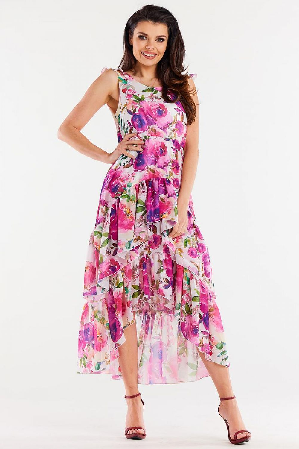Awama Chiffon Ruffle Asymmetrical Mini Dress with Elastic Waist