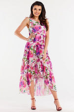 Awama Chiffon Ruffle Asymmetrical Mini Dress with Elastic Waist