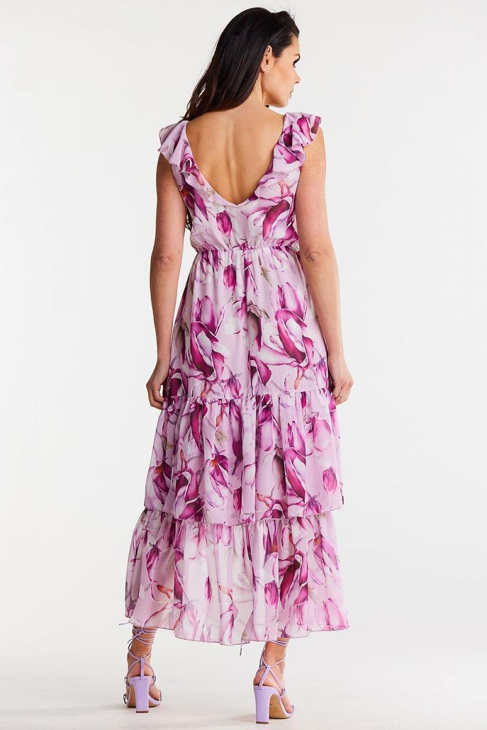 Awama Chiffon Ruffle Asymmetrical Mini Dress with Elastic Waist
