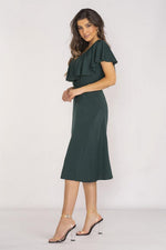 Awama Elegant Midi Daydress with Ruffled Neckline