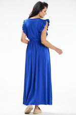 Awama Maxi Daydress with Envelope Neckline and Ruffled Shoulders