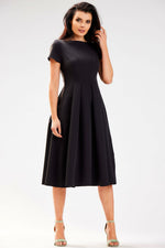 Awama Midi Day Dress with Boat Neckline black